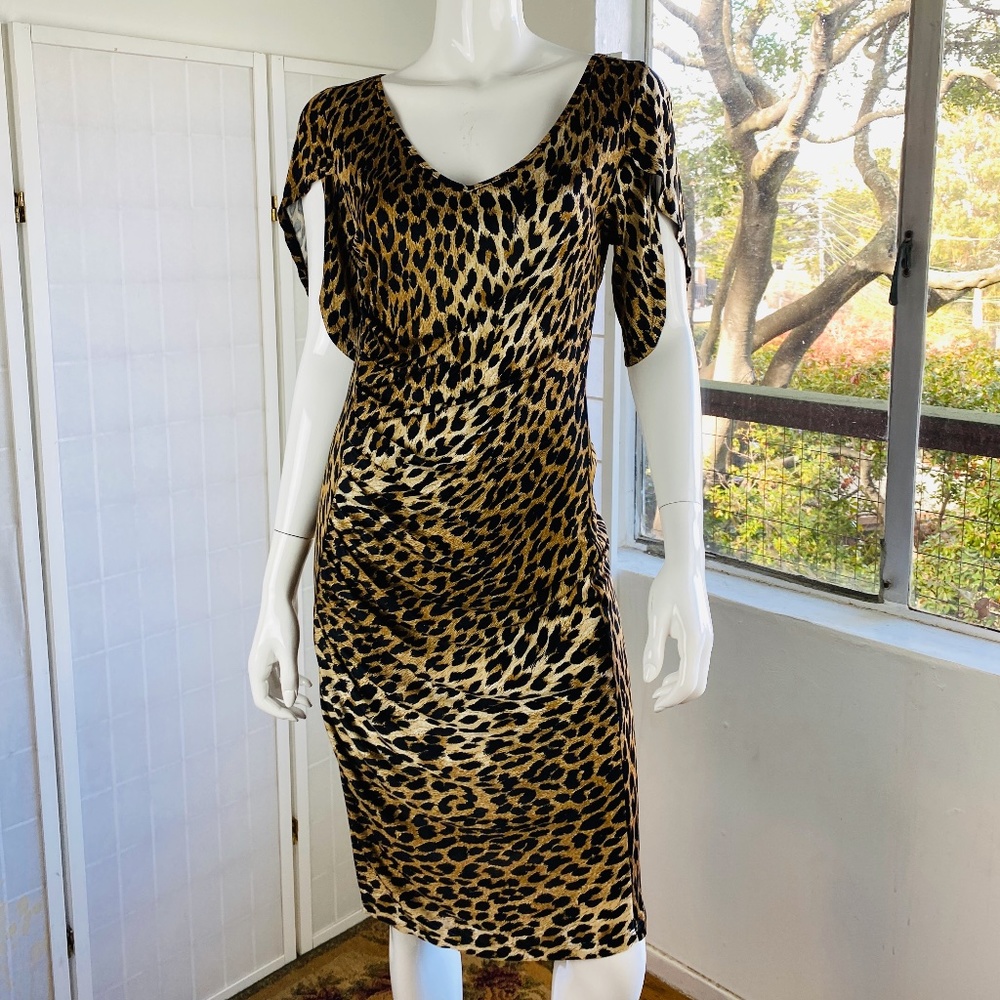 GALLIANO, Animal Print Jersey Ruched Dress, 10.